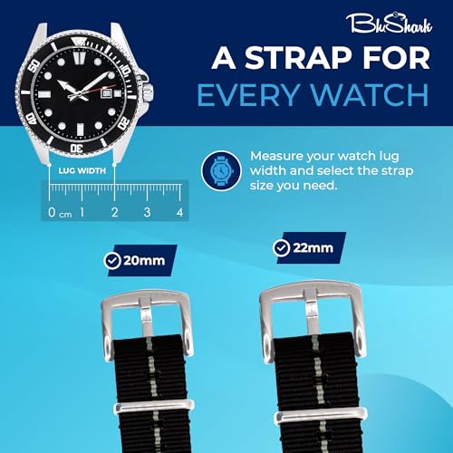 Image of BluShark - Original Collection Military-Style Waterproof Watch Strap, Fits All Timepiece Brands, Durable Nylon Wristwatch Accessories with Stainless Steel Buckle - 18mm, 20mm, 22mm & 24mm Watch Bands