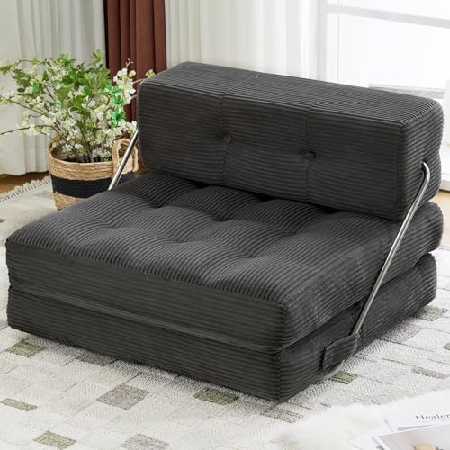 Mingone Canapé lit 3-en-1 Pliable Convertible, Chauffeuse 1 Place avec Mousse à Mémoire de Forme et Oreiller, Fauteuil lit Idéal pour Petit Espace, Salon,...