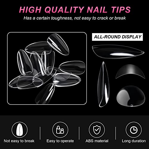 Ranrose 600Pcs Almond Nail Tips Clear Full Cover Nail Tips Short Soft Gel False Nails 12 Sizes Acrylic Almond Nail Tips Almond Shape Stiletto Nail Tips Press On Nails For Halloween Nails Art Home Diy Nail Salon #TOP4