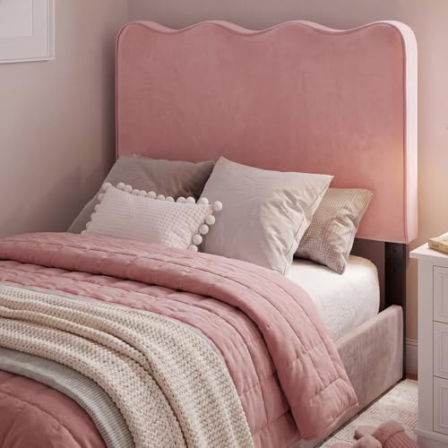 Colingmill Pink Twin Headboard College Dorm 36''x24'' Velvet Scalloped Headboard Twin...