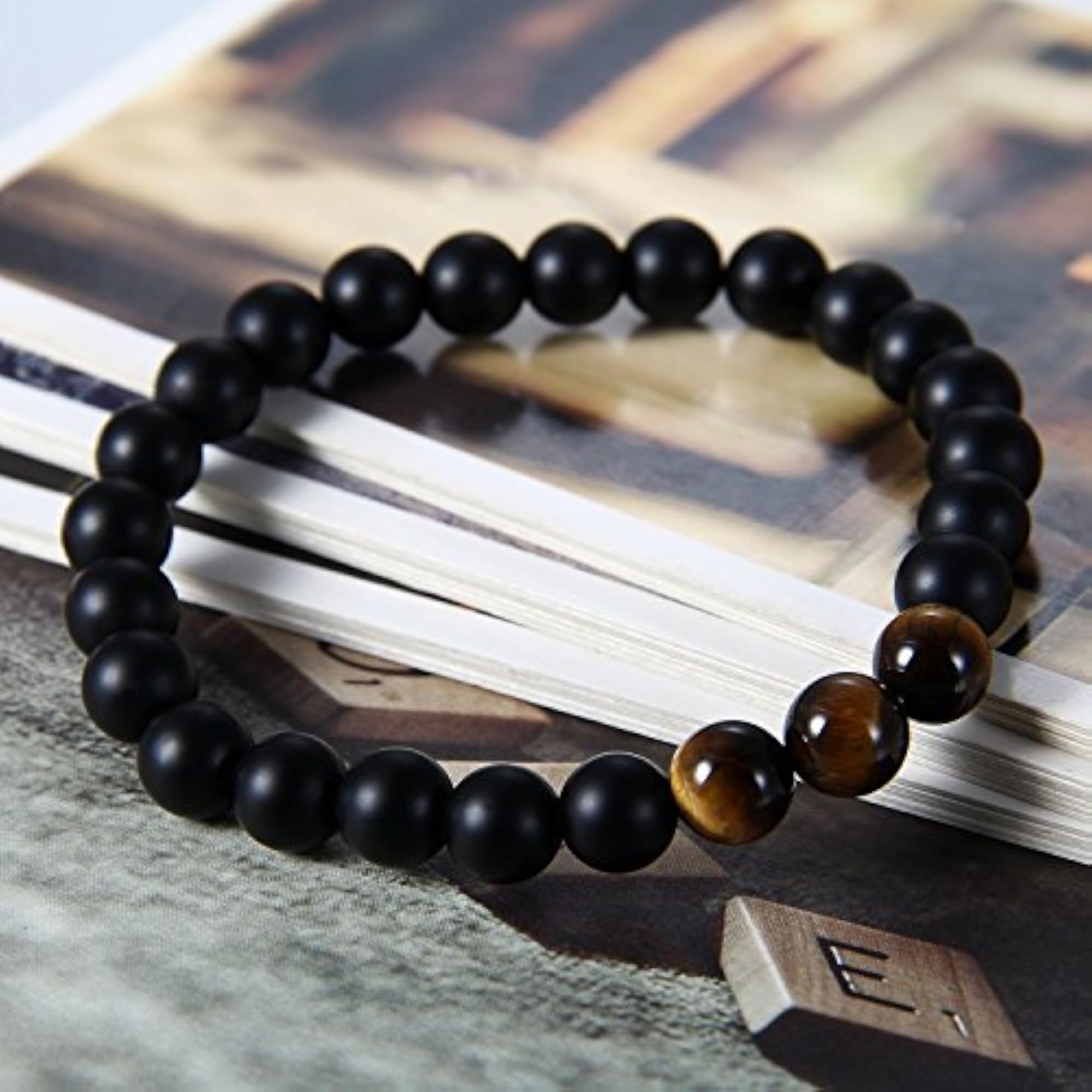 Gift Onyx & Tiger Eye Stone Bracelet for Men and Women