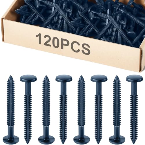 Image of Blulu 120 Pcs 3 Inch Vinyl Shutter Fastener Window Panel Peg Lok Pin Pegs Screws Shutter Spikes Anchor (Classic Blue)