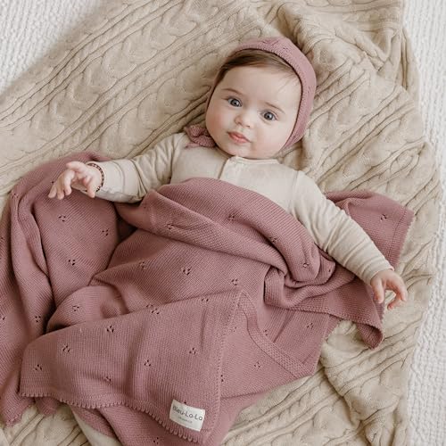 Image of Baby Gift Set - Organic Cotton Newborn Blanket Essentials, Newborn Gift, Baby Girl Gift Basket (Pointelle - Sugar Plum)