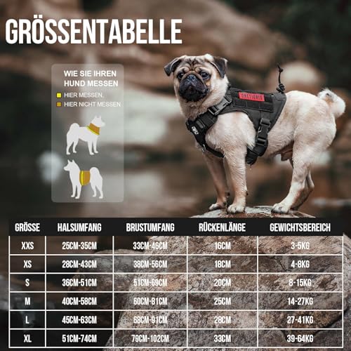 OneTigris Hundegeschirr, FIRE Watcher Taktische Geschirr Sicherheitsgeschirr Hunde Hundeweste mit 1 Griffe und 2 D-Ring 1000D Nylon (M, Schwarz)