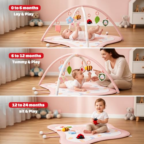 Image of Baybee 2 in 1 Premium Baby Play Gym & Activity Mat for Babies with Extra | Soft Cushion | Portable Playing mat for Kids with Sensory Toys | BPA Free Play Mat for New Born Baby up to 36 Months (Pink)