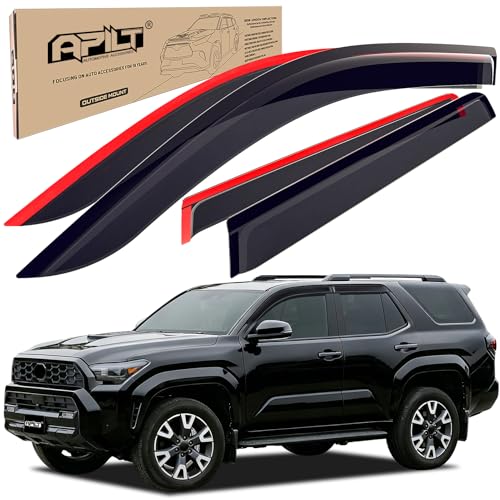 Image of Outside-Mount Window Visors Rain Guards for 2025 2026 Toyota 4Runner Full-Size Wind Vent Deflectors Car Accessories Dark Smoke 4-Piece Set with Thicker