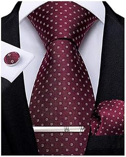 Plaid Ties for Men Silk Checkered Necktie and Pocket Square Cufflinks Tie Clip Set with Gift Box for Wedding Business