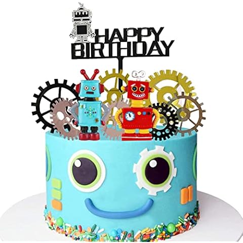 YGCHEN Cake Decoration Robot Cake Decoration Happy Birthday Cake Topper Birthday Robot Figures Cake Children Birthday Cake Decoration Pack of 10 Cover