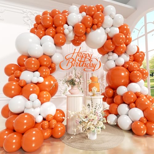 PityBlns Orange and White Balloons Arch Kit 144pcs White and Orange Different Size Balloon Garland Kit for Halloween Birthday Baby Shower Engagements Anniversary Party Decoration