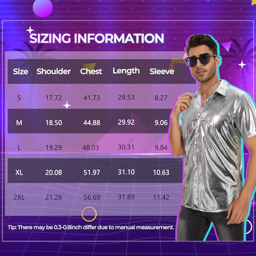 Image of Zando Men's Disco Shirt, Sequin Button-Down for 70s Parties & Halloween | 65% Cotton Blend with Soft-Touch Feel, Spotlight Sequin Look, 70s Disco Party Style, Halloween & New Year Costume Shirt