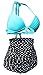 COCOSHIP Vintage Light Blue Top Black White Polka Bottom High Waisted Bikini Swimsuits Bathing Suit XXL(US12)