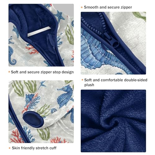 CHIFIGNO Blue Seahorses Toddler Boy Winter Coat, Toddler Boys Fleece Zip up Jacket Soft for Fall Winter Spring 3T3