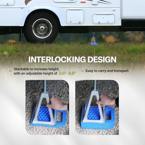 Image of RVMATE RV Stabilizing Jack Pads, 4-Pack Interlocking Trailer Jack Support Pads with Storage Strap, UV Stabilized Polypropylene Heavy-Duty RV Jack Pads for Camper, Trailer