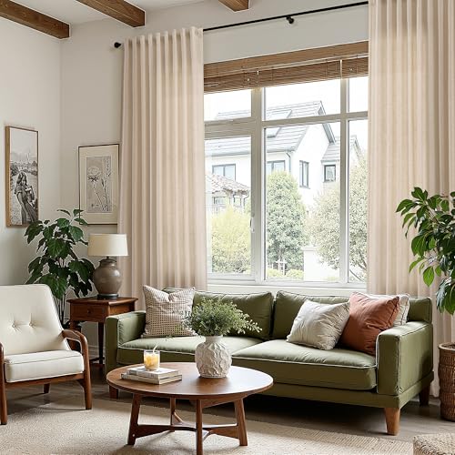 Image of Grey Flax Linen Curtains for Living Room 120 Inches Long Light Filtering Mordern Boho Sheer Curtains Back Tab and Rod Pocket Extra Long Floor to Ceiling Curtain for Bedroom Office 52x120, 2 Panels