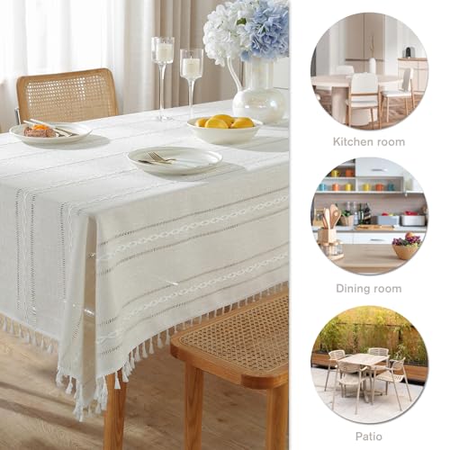 Pahajim Square Table Cloth Cotton Linen Tassel Wipe Clean Washable Tablecloth Wrinkle Freefor Kitchen - Image 4