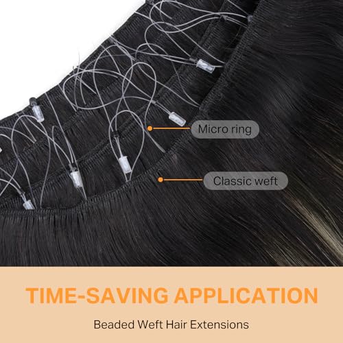 Image of DOORES Invisible Micro Beaded Weft Extensions Human Hair, 20 Inch Balayage Natural Black to Light Blonde 100g Beaded Weft Extensions,Remy Hair For Women Soft Silky Hair
