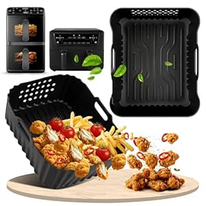 Ninipie Air Fryer Liners Silicone 2 PCS for Philips 4000 Series Stacked Dual Basket Airfryer 10L, Cuisinart XXL 10.4L Air Fryer Accessories Reusable Silicone Air Fryer Liner for NA460 10L TOMANTO 10L