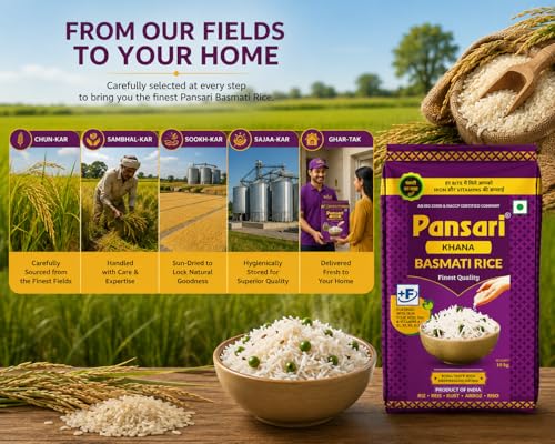 Image of Pansari Khana Basmati Rice 5 Kg With Biryani Masala- Great Taste and Mesmerizing Aroma - Long Grain, Naturally Aged (2-Years), Fortified with Iron and Vitamins - Ideal for Biryani, Pulao, and Everyday Meals