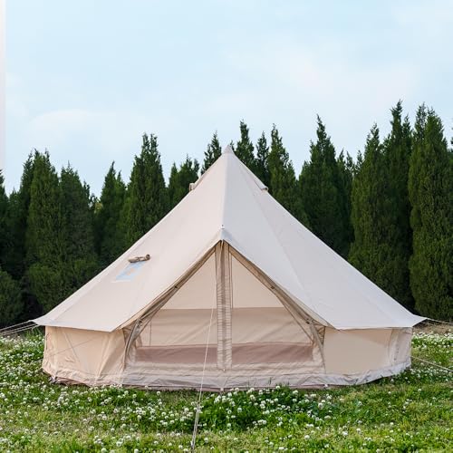 Oxford Bell Tent for Family Camping - Spacious 13.1ft Yurt with Stove Jack, Large Glamping Tents for 4-6 People, 4 Season Oxford Canvas Shelter (13.1ft(Beige))