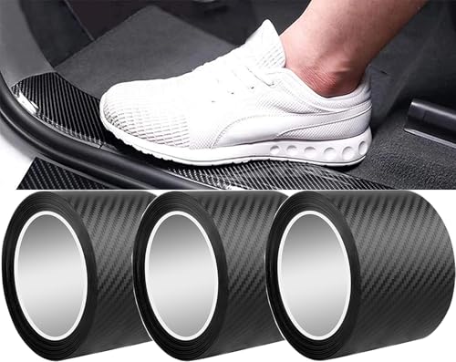 3 Piezas Protector de Umbral de Puerta de Coche, Película Protectora de Parachoques de Fibra de Carbono para Protección de Borde de Puerta de Coche, Protector de Umbral de Puerta (7CM*3M)