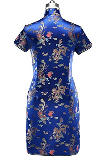 7Fairy Women's VTG Navy Blue Dragon Mini Chinese Prom Dress Cheongsam Size 12 US - Thumbnail 4