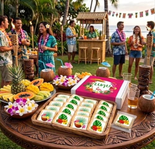 Image of Luau Cookies Hawaiian Themed Tropical Party Favors | Individually Wrapped 24 Pack Cookie | Hawaii Luau Summer Theme Birthday Kids Adults Treats snacks Hibiscus