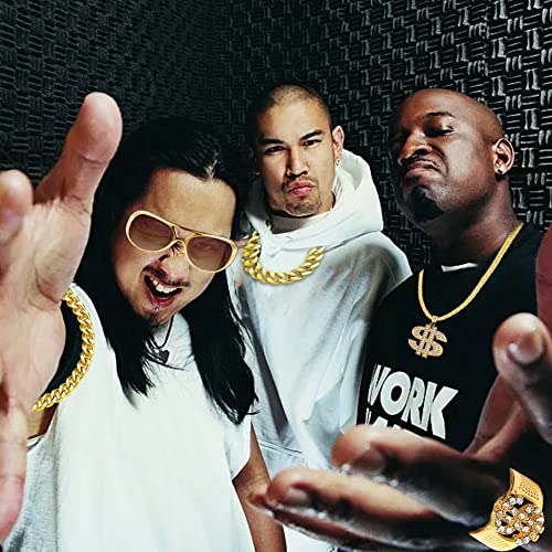 5pcs Hip Hop Costume, 80s/90s Hip Hop Fancy Dress Accessories for Adult, Fake Gold Chain Bracelet, Fake Dollar Sign Necklace, Hip Hop Ring, Hippie Glasses for Hippie Rapper Disco Outfit - Image 8