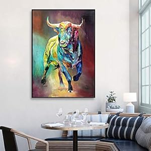 Schilderij op kleurrijk abstract Stier-doek Matador wandkunst en poster woonkamer decoratie huisdecoratie 30 x 45 cm…