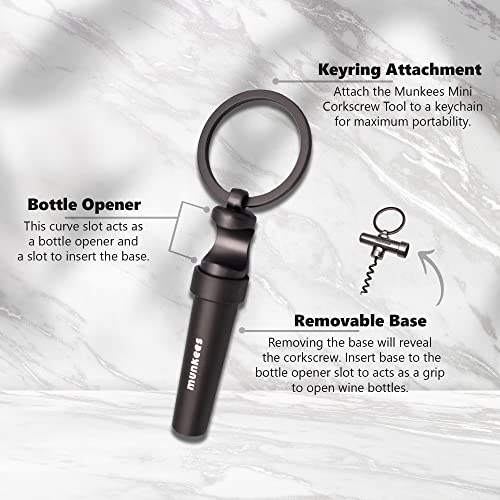Munkees Mini Keychain Corkscrew Tool, Small Key Ring Wine Opener, Emergency Travel Cork Wine Opener, Portable Backpack Camping Kit, Wine Enthusiasts, Waiters, Bartenders, Bottle Opener Gift Set #TOP2