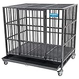 PARPET 42 Inch Heavy Duty Empire Dog Crate Strong Metal Pet Kennel Cage with Removable Wheels/Steel Tray, Large