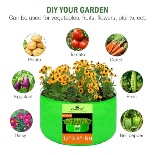 Image of Kingwell grow bags 12x9 inch pack of 8 Grow Bag For Terrace Garden Leafy Vegetable Plant Grow Bags Fruits Growing Containers For terrace Gardening