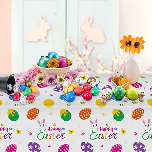 Image of 3 Pcs Easter Tablecloth-Happy Easter Bunny Table Cover, Disposable Plastic Rectangle Easter Colorful Eggs Table Cloth for Spring Easter Day Table Decorations and Party Supplies, 54 x 108 Inch