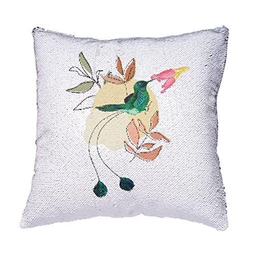 Coussin bleu colibri paillettes souvenir voyage tropical
