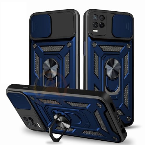 Image of Armor Bumper Back Cover Case for Realme 8 5G / 8s 5G / Narzo 30 5G Rotating Camera Cover, Ring Holder & Kickstand | Heavy Duty & 360 Degree Protection Back Cover (Blue)