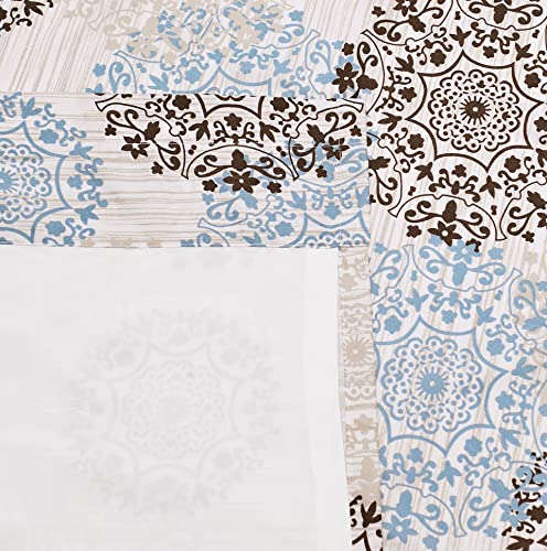 Home Soft Things Marina Medallion Printed Curtain With Liner, Set Of 2 Panels, Beige Brown Blue 60" X 84", Rod Pocket Thermal Insulated Light Filtering Floral Design Curtains For Living Room Bedroom #TOP3