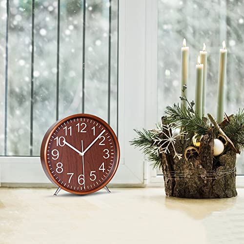 Kameishi 8'' Wood Desk And Table Clocks Battery Operated Non Ticking Silent Sweep Second Round Quartz Quiet Kitchen Wall Clock Hanging Easy To Read Brown Ksz822 #TOP1