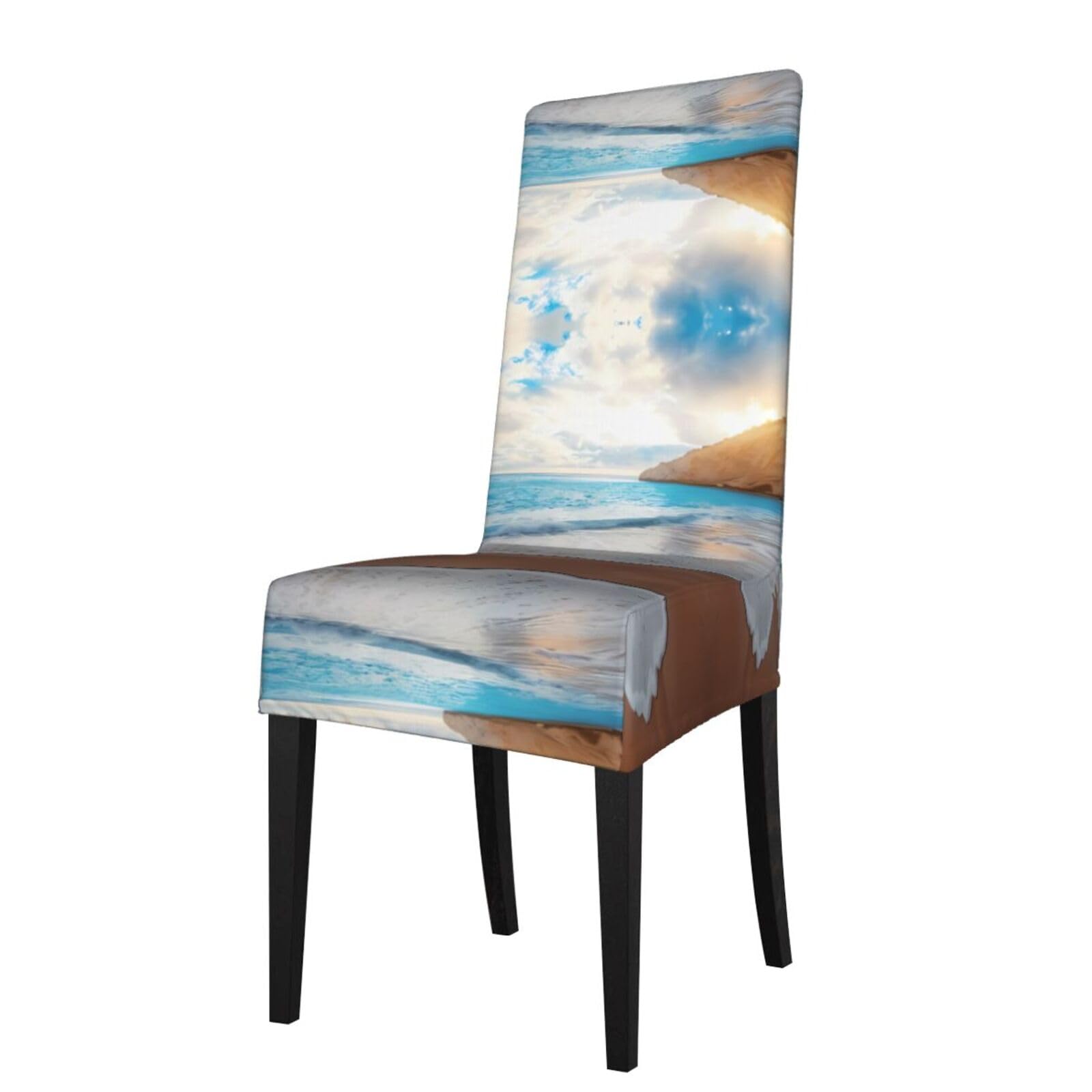 YYHWHJDE Water Rush to Tropical Beach Prints Dining Chair Throw Covers – Stretchable Polyester Blend Protects Your Chairs with Easy Style & Easy Care