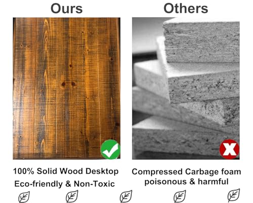 IBF Solid Real Wood Desk, Minimalist 47” Natural Wood Computer Desk, Rustic Desk for Home Office Writing Study, Vintage Industrial Wooden PC Gaming Workstation Computer Table, Brown, 47 Inch - Image 4