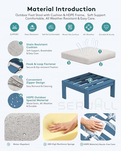 Image of SERWALL HDPE Outdoor Ottoman with Cushions