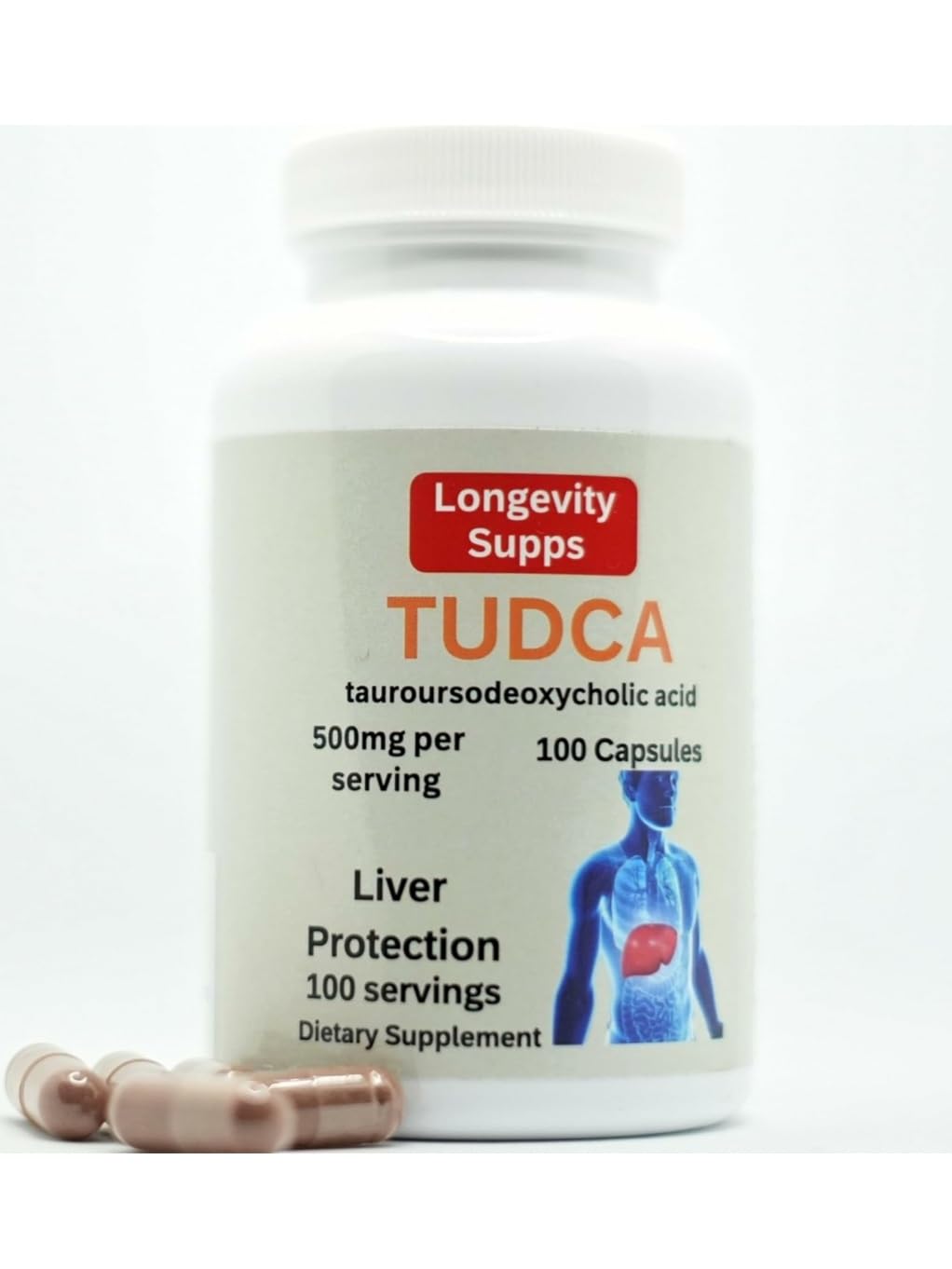 Longevity Supps- Tudca, Tudca 500mg,100capsules, Liver Support, Tudca Supplement, Liver Cleanse, on Cycle Support, 100 Servings