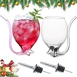 INFTYLE Vampire Wine Glass Set of 2 Cocktail Glass 12oz with Drinking Tube Straw Creative Glass Decanter Cups Mugs for Wine Champagne Juice Home Bar Party Club Glassware Barware Tool