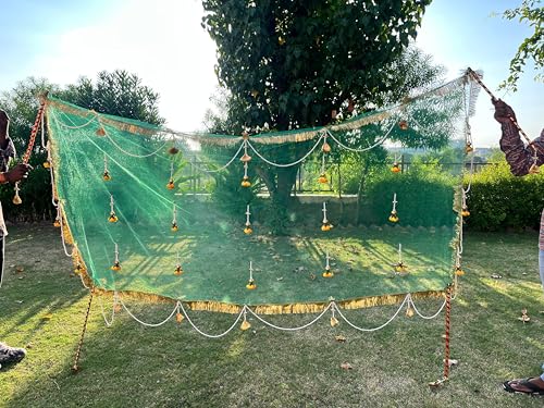 Image of Bridal Net Chunari Dupatta for Wedding Entry & Ceremony - Bridal Chunni, Pack of 1 (Net Flowers Bridal Chunari Green Gold)
