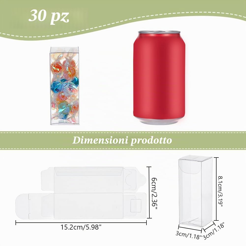NBEADS 30pz Scatola in Plastica PVC Trasparente, 3x3x8cm Scatole Regalo Rettangolari Trasparenti Scatole Bomboniere per Feste di Matrimonio Biscotti Caramelle Torta al Cioccolato