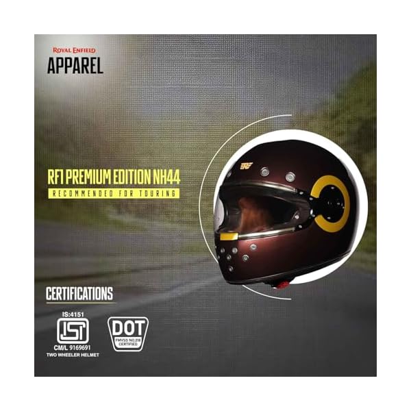 Royal Enfield RF1 Full FACE Royal with Visor & Retro Vents | Certification:ISI & DOT | Liner:Dual EPS Expanded Polystyrene| UV Treated Surface | Polygiene Fabric | Micrometric Lock Maroon (L) 58 CM