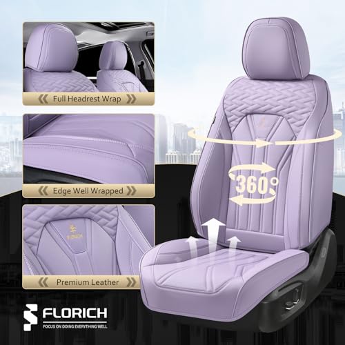 Image of FLORICH Car Seat Covers, Leather Front Seat Cover, Purple Waterproof Seat Covers, Automotive Seat Cover 2 Pack, Luxury Universal Seat Cushion Car Seat Protector Fit for Most Cars Trucks SUVs