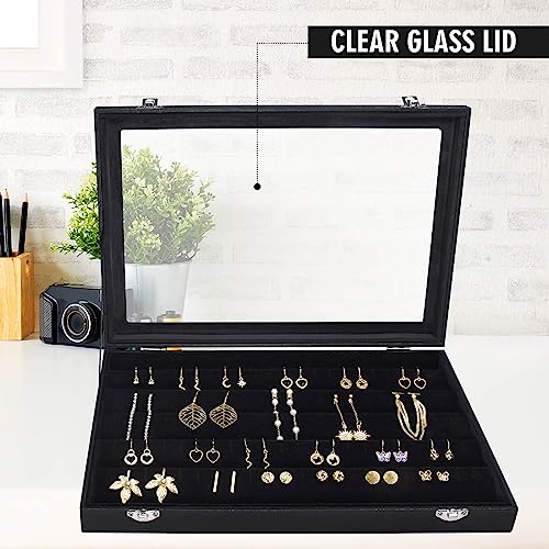 Bivisen Bandeja organizadora de brincos, bandeja de joias com tampa, caixa de armazenamento de brinc