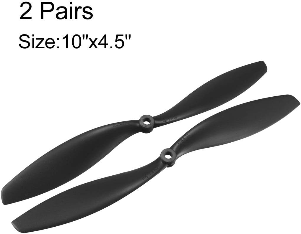 uxcell RC Propellers CW CCW 1045 10x4.5 Inch 2-Vane Fixed-Wing for Airplane Toy, Nylon Black 2 Pairs with Adapter Rings