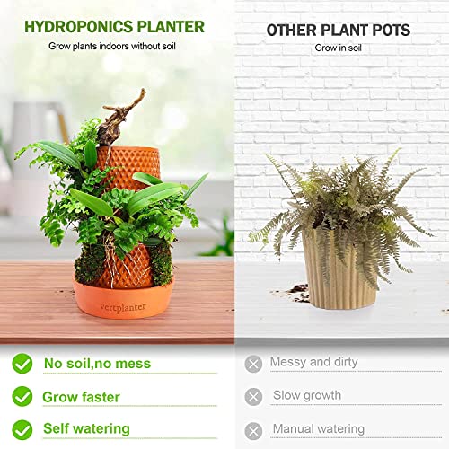 Vertplanter Terracotta Plant Pots Handmade Flower Pots 5.7 Inch Self Watering No Soil Planter For Indoor Outdoor Hydroponic Planter, Flower Pots With Tray To Reuse And Store Water, Great For Orchids #TOP1