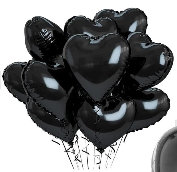 Juego de 10 globos de corazón negro con cintas para compromisos románticos y decoraciones de boda, soporte de helio para el día de San Valentín, aniversario, fiestas de cumpleaños (corazón negro)