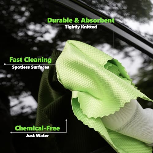 Image of 7.87'' Silicone Squeegee, 2 Pack 11.81 * 15.74'' Microfiber Glass Cleaning Cloth, Lint Free, Rubber Water Blade, Kitchen Countertop, Window Tint, Glass Door, Bathroom Mirror, Green